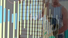 Trainer guiding client arm raising on ball with fitness chart bars tracking mobility progress. Rehabilitation, physiotherapy, posture, mobility, strength, stability, wellness - Powered by Shutterstock - Get 15% off with code: PIKWIZARD15