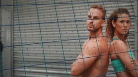 Shirtless man and woman reacting to fitness graphs peaking by posing in grid and giving thumbs-up. Athletic, progress, technology, motivation, teamwork, resilience, modern - Powered by Shutterstock - Get 15% off with code: PIKWIZARD15