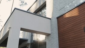 A stunning contemporary home blends white, natural wood, and clear glass, set in a serene natural landscape - Powered by Shutterstock - Get 15% off with code: PIKWIZARD15