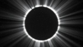 Abstract animation of a total solar eclipse - an astronomical phenomenon. Dynamics of a total solar eclipse in black and white tones. A huge black hole in the center of the galaxy. 3D render. 4K anima - Powered by Shutterstock - Get 15% off with code: PIKWIZARD15