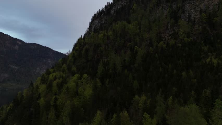 Aerial drone footage of the majestic Alpine mountains. Snow-capped peaks, lush valleys, and breathtaking natural scenery under a clear sky.

