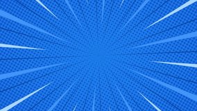 Bright blue halftone comic background animation with fast lines around. Loop playback on 4K footage. Suitable for comics, prints, posters, etc. - Powered by Shutterstock - Get 15% off with code: PIKWIZARD15