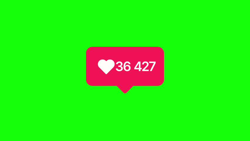 Social media likes, comments, followers, share notifications. Numbers increase animation. Green Screen Chroma key, Alpha channel