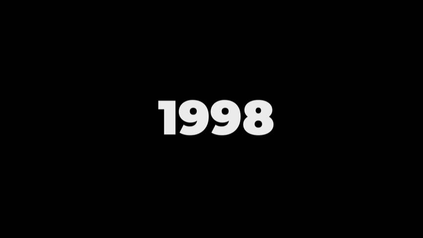 4K scrolling text animation featuring the years 1990 to 1998, presented in a clean, smooth motion style. This minimal timeline animation is perfect for use in history documentaries, retro projects