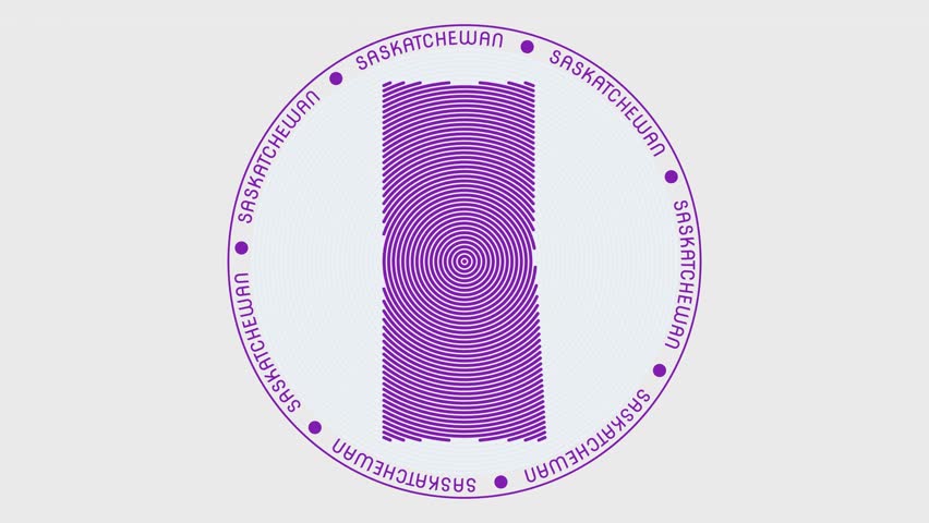 Saskatchewan shape with dynamic circles visual effect. Animation of Saskatchewan logo appearing from rotating rings and Province name around the shape. Intro, opening, closing, logo video.