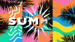 Colorful abstract summer animation with tropical palm leaves, bold text, wavy lines, and vibrant geometric backgrounds. Ideal for seasonal promos, social media, and creative ads. - Powered by Shutterstock - Get 15% off with code: PIKWIZARD15