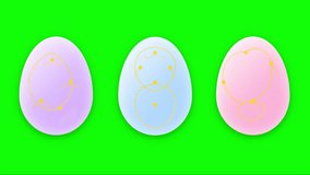 Three Pastel Easter Eggs with Unique Gold Line and Dot Designs on Bright Green Background - Powered by Shutterstock - Get 15% off with code: PIKWIZARD15