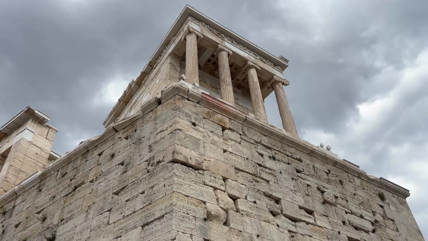 Sunlit stone details of the Athenian Acropolis