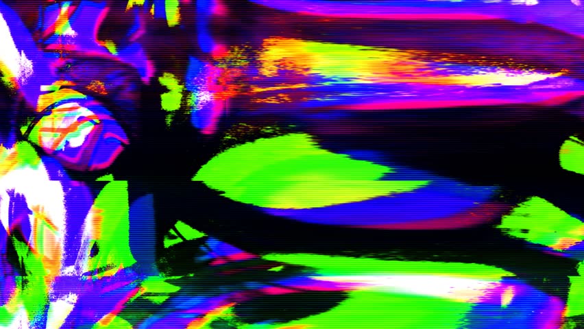 4k loop seamless animation - Vibrant abstract glitch art, neon green, purple, yellow. 80s, Y2K style, distorted lines, fluorescent liquid Digital art, creative projects, modern 80s, 90s vibrant visual