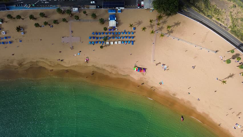 Aerial view of the Playa de Las Teresitas (Las Teresitas Beach) near Santa Cruz de Tenerife, the capital city of the Canary Islands, Spain