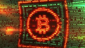 Bitcoin symbol emerging from programming code on screen - Powered by Shutterstock - Get 15% off with code: PIKWIZARD15