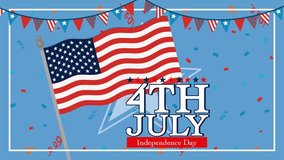 Patriotic animation with American flags, confetti, and banners celebrating 4th of July. Features dynamic transitions and festive colors - Powered by Shutterstock - Get 15% off with code: PIKWIZARD15