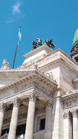 Vertical view of National Congress Building of Argentina, Buenos Aires city daylight skyline