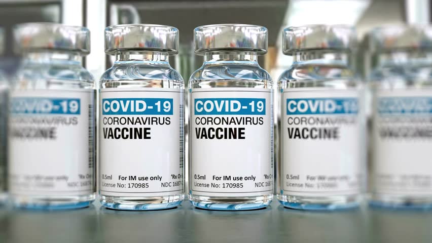 COVID-19 Coronavirus vaccine vials Covid 19 vaccine. visualization Abstract concept 3d rendering loopable seamless animation
