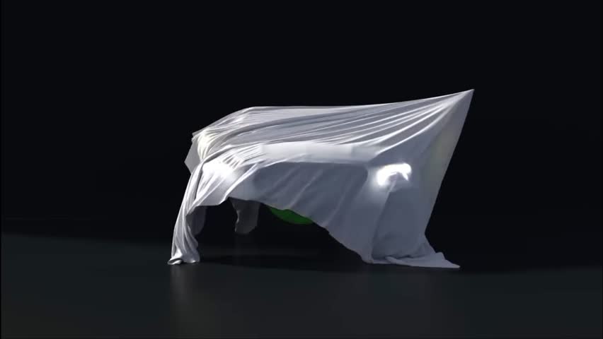 White Cloth Reveals Car to Logo Animation | Green Screen Branding Transition. White Cloth Reveal Animation with Green Sphere | Elegant Fabric Motion on Black Background