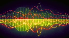 Abstract Sound Waveform Visualization Neon Red Yellow Green Frequency Audio Music Technology Data Signal Oscillation Pattern Graphic Design Art - Powered by Shutterstock - Get 15% off with code: PIKWIZARD15