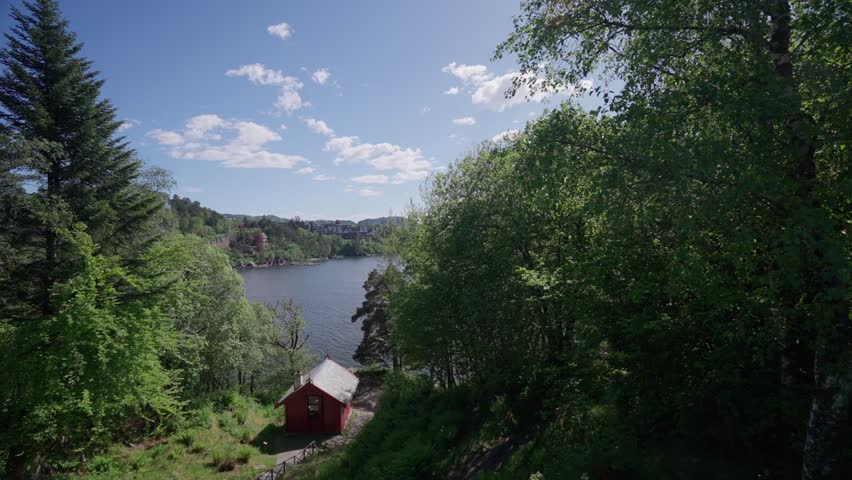 The cabin in which the composer Grieg composed his music lies not far from his villa in Troldhaugen in Bergen, the home of composer Edvard Grieg, is now a living museum