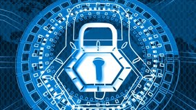 The lock is encased in concentric circular patterns that resemble a futuristic interface or digital dashboard	 - Powered by Shutterstock - Get 15% off with code: PIKWIZARD15