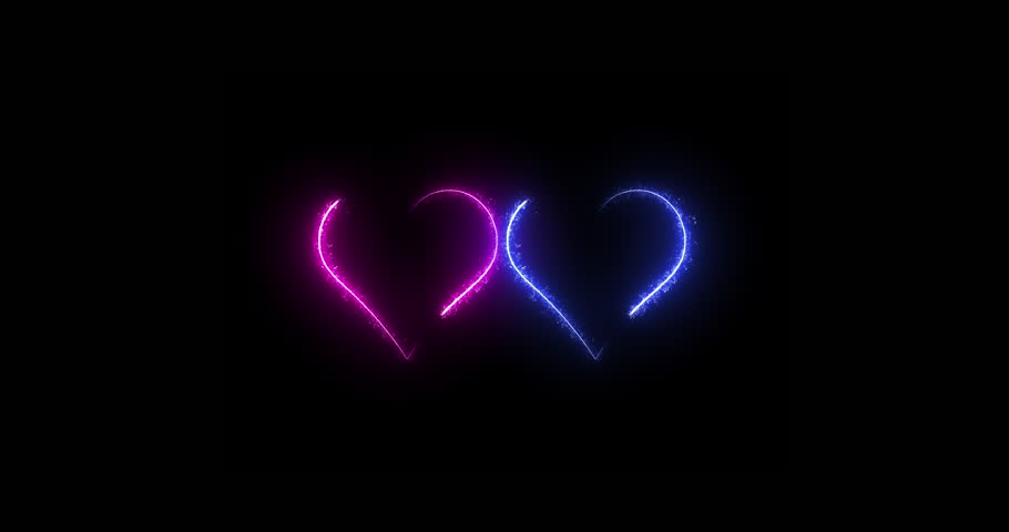 Pink and blue hearts shining. Loop