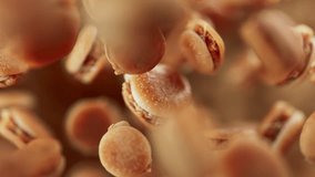 Animation of a group of burgers. Many burgers slowly rotate in the background in space. Horizontal composition. Defocus. Close-up. - Powered by Shutterstock - Get 15% off with code: PIKWIZARD15