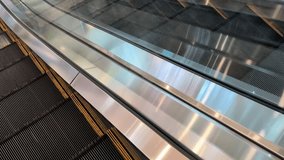 Polished stainless steel handrail gliding smoothly along escalator surface, reflecting surrounding architectural elements within contemporary shopping mall interior - Powered by Shutterstock - Get 15% off with code: PIKWIZARD15