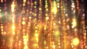 Animation of a camera moving through glamorous bright glowing strands of golden particles that shimmer and sway in the wind. Jewelry from gold coins like curtains. Seamless loop. - Powered by Shutterstock - Get 15% off with code: PIKWIZARD15