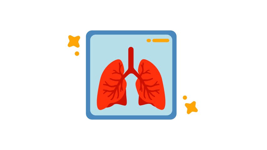 Blue frame containing two red lungs symbolizing respiratory health and medical awareness. Suitable for healthcare designs, medical presentations, and awareness campaigns
