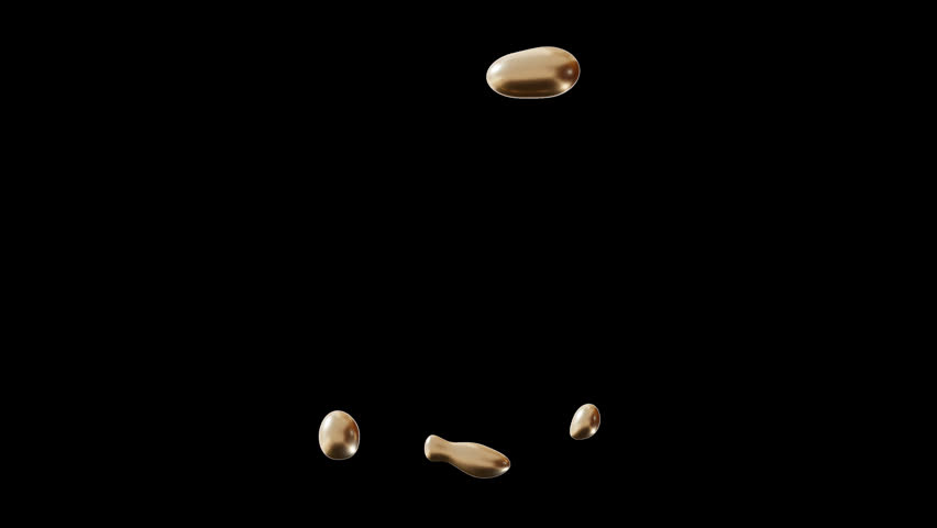 Motion graphic with golden liquid number 5 on transparent background, with alpha channel. Isolated 3D animation with numeral five. Fifth Birthday or anniversary. Fluid, molten gold effect.
