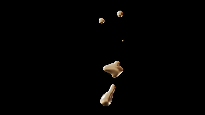 Motion graphic with golden liquid number 7 on transparent background, with alpha channel. Isolated 3D animation with numeral seven. Seventh Birthday or anniversary. Fluid, molten gold effect.
