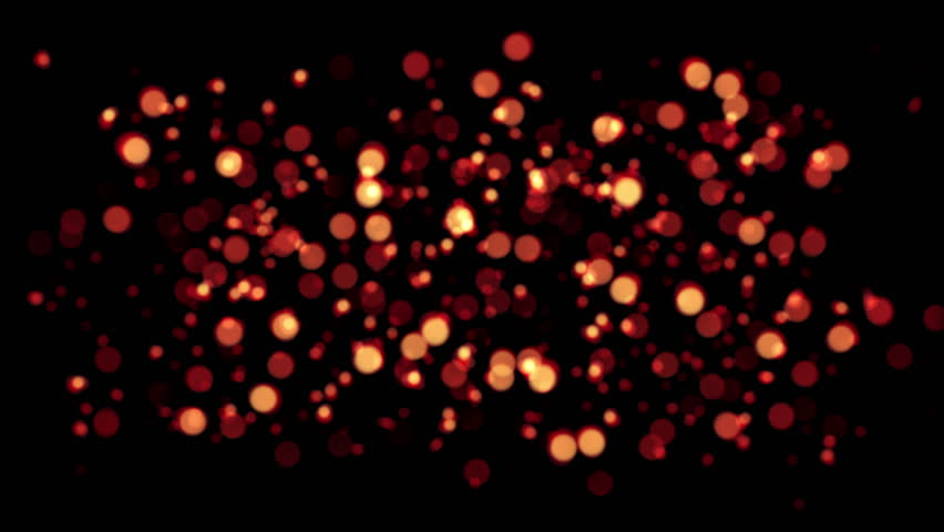 Loop abstract glow orange red bokeh particles flow motion on black background. 4K 3D animation of fiery red orange glowing flying bokeh burning ash particles.