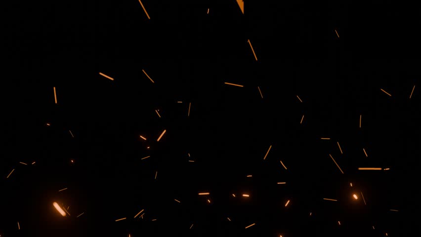 Animated glowing sparks flying across a dark background. Perfect for cinematic transitions, fire effects, or abstract ambient visuals in sci-fi or action scenes.