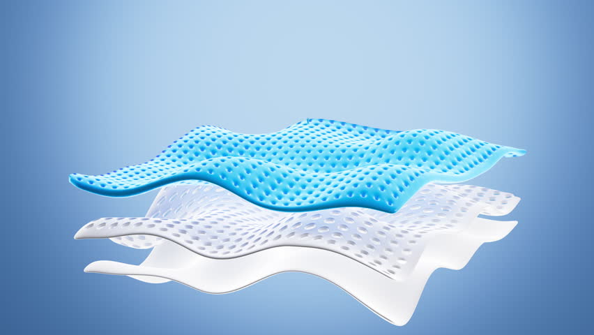 Multiple layers of wave-shaped design for the mattress background, Suite for the presentation of diaper, wet wipes, sanitary pads, mattresses and so on. 3d rendering. Motion Graphic.