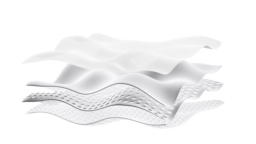 Multiple layers of wave-shaped design for the mattress background with alpha channel, Suite for the presentation of diaper, wet wipes, sanitary pads and so on. 3d rendering. Motion Graphic.