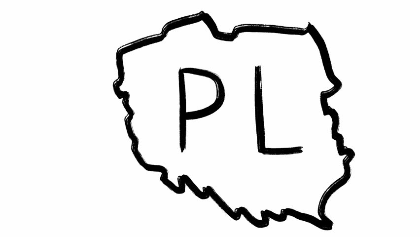 Geographical border of Republic of Poland hand drawn in black color on white background in set of animations. Stop motion sketches of a country in central Europe written in scribble grunge style.