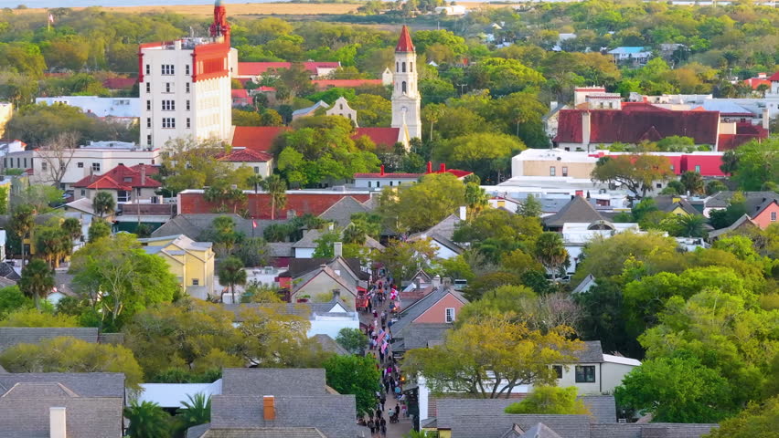 Aerial view of St. Augustine, old city in Florida. American architecture.