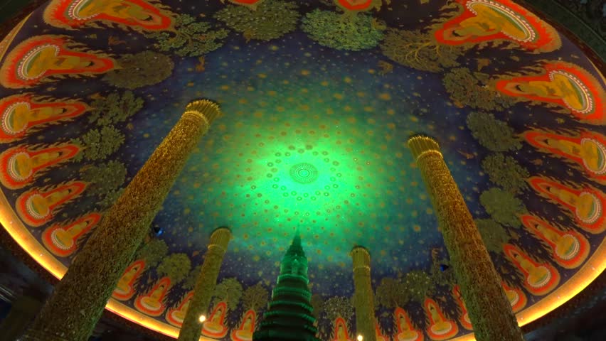 BANGKOK, THAILAND - AUGUST 2024 : View inside Wat Paknam. Royal temple located in Phasi Charoen district at the Bangkok Yai river.