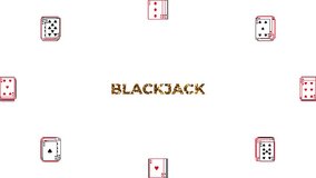 Big BLACK JACK text in a shiny gold glitter font with many playing cards showing all four suits hearts spades clubs and diamonds - Powered by Shutterstock - Get 15% off with code: PIKWIZARD15