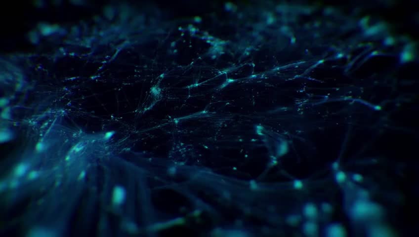 Cinematic AI Data Network Animation — Glowing Streams and Pulsing Particles in Infinite Void
