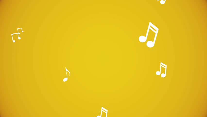 Minimal Loop of Music Notes Floating on Bright Yellow Background