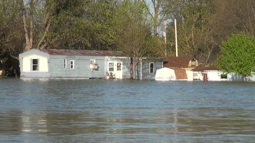 Flood waters overtake the small town of Old York, Illinois, after heavy rains cause the Wabash River to overrun its banks