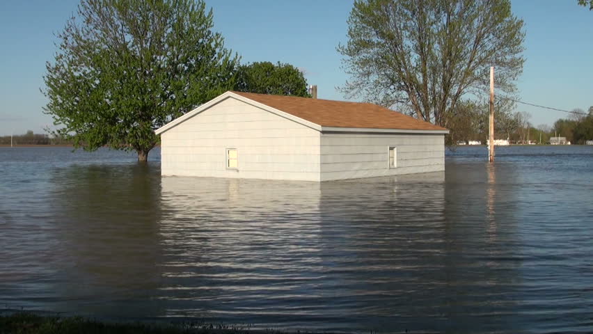 Flood waters overtake the small town of Old York, Illinois, after heavy rains cause the Wabash River to overrun its banks