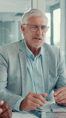 Mature man, meeting or handshake in job interview with contract or manager for opportunity or hiring. Shaking hands, clap or employer greeting candidate for company employment or recruitment process