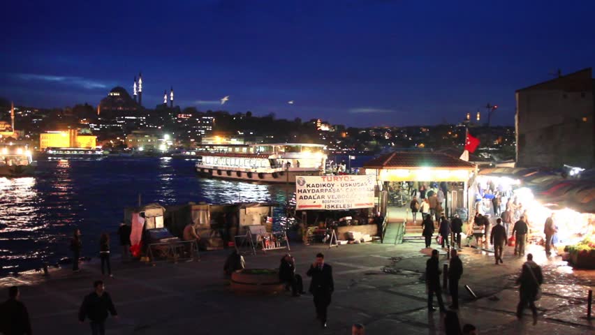 ISTANBUL - NOV 29: Karakoy motor port on evening November 29, 2010 in Istanbul,