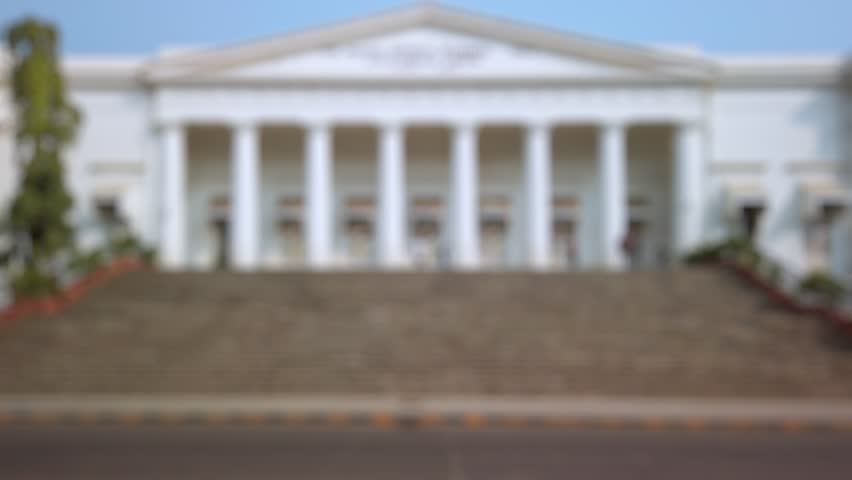 Bokeh view of the Asiatic Society of Mumbai Town Hall in Mumbai, India. Blurred background footage.