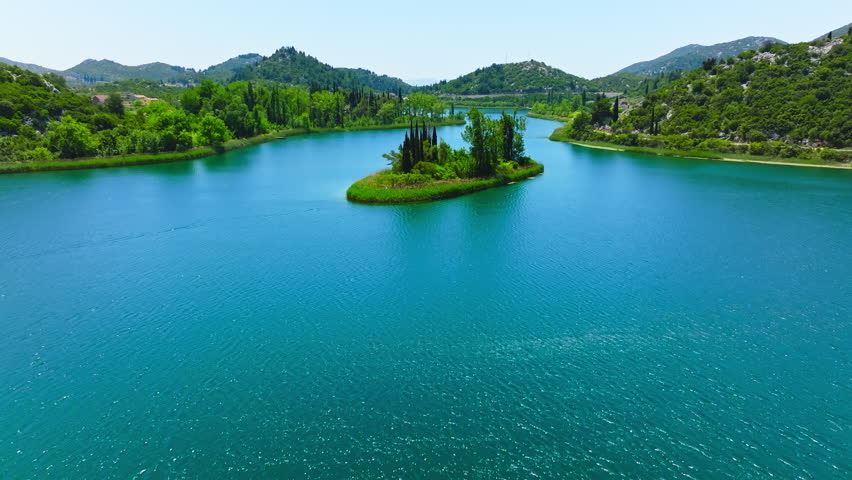 Aerial view of the Baćina Lakes in Croatia.