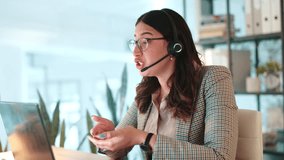 Headset, laptop and woman customer service agent in office for global consultation with translation. Mic, technology and female call center consultant with multilingual support for online client. - Powered by Shutterstock - Get 15% off with code: PIKWIZARD15