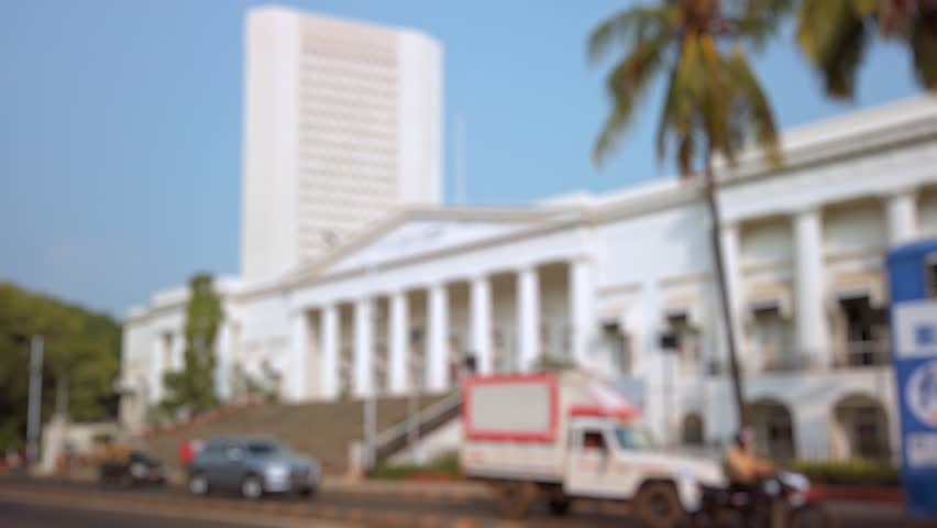 Bokeh view of the Asiatic Society of Mumbai Town Hall in Mumbai, India. Blurred background footage.