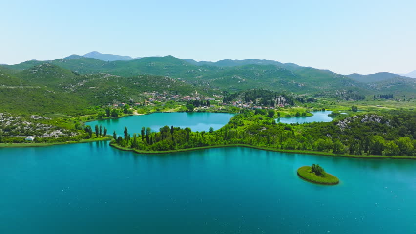 Aerial view of the Baćina Lakes in Croatia.