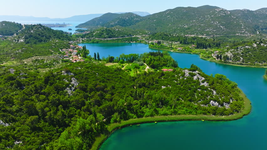 Aerial view of the Baćina Lakes in Croatia.