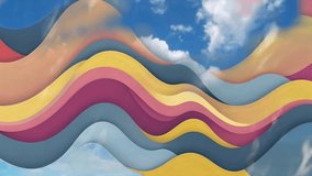 Wavy bands of color overlay a sky with clouds creating an abstract pattern - Powered by Shutterstock - Get 15% off with code: PIKWIZARD15